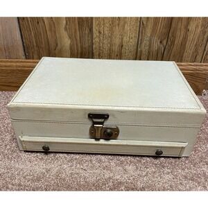 Mele Vintage Jewelry Box Pull Tray Drawer & Divided Sections Top Light Blue